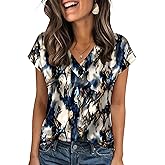Zeagoo Women Silk Satin Tops Cap Short Sleeve Blouse V Neck Shirts Business Casual Outfits S-2XL