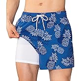BRISIRA Mens Swim Trunks 5 inch Swim Shorts Quick Dry Stretch Bathing Suits with Compression Liner Board Shorts Pockets