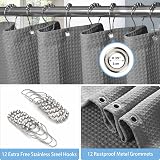 Shower Curtain 182x182cm Dark Grey with Metal Hooks Waffle Fabric view 4