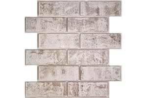 COMSTICKC 10 Pcs 3D Brick Wall Panel Peel and Stick Brick Tiles 12"X12" DIY Lightweight PVC Whitewash Brick Wall Tile Self Adhesive Brick Paneling Faux Brick Backsplash for Interior Wall Decor