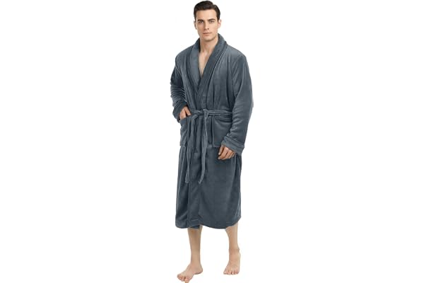 NY Threads Luxurious Men's Shawl Collar Fleece Bathrobe Spa Robe