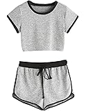 SweatyRocks Women's Sports Gym Crop Top and Shorts Set 2 Piece Tracksuit
