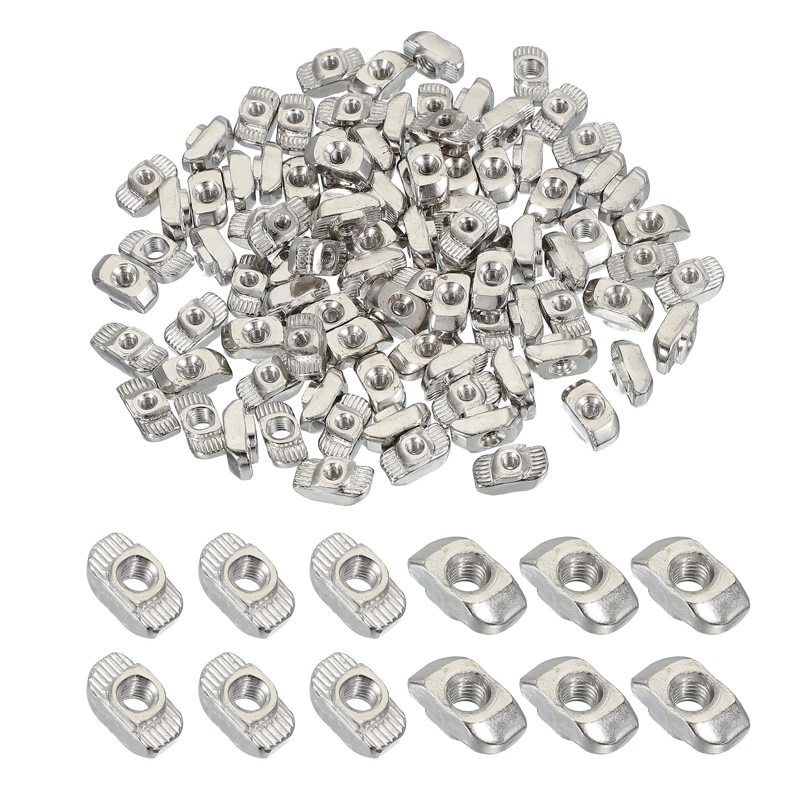 PATIKIL 3030 Series M3 t Nuts, 100pcs t Slot Nut Hammer Head Fastener Nut, Nickel Plated Carbon Steel Nut for Aluminum Profile l Silver