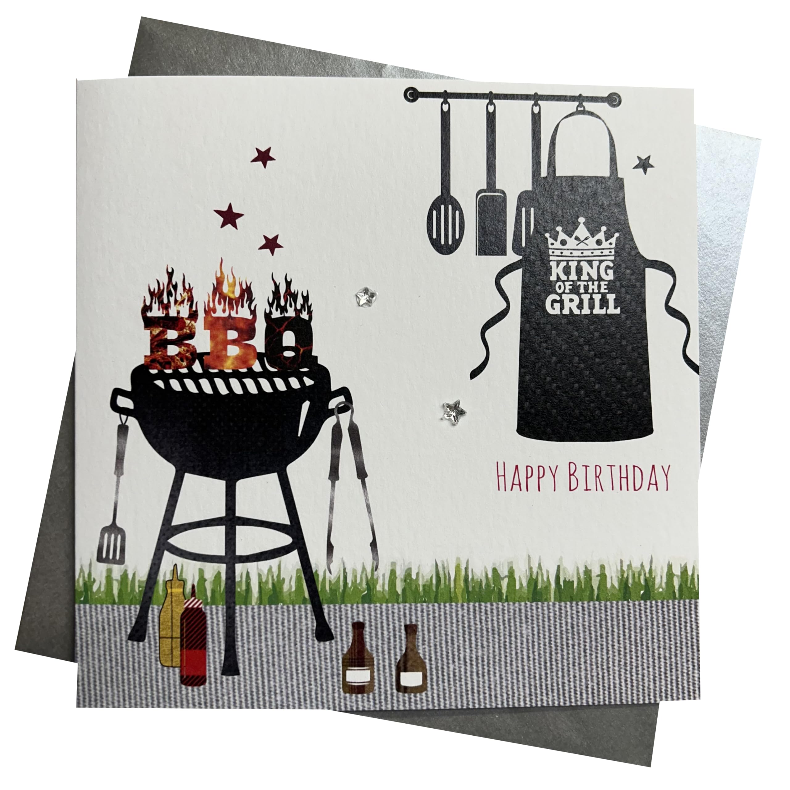 White Cotton Cards SB7 BBQ King Happy Birthday Handmade Men s Birthday Card, 16cm x 16 cm