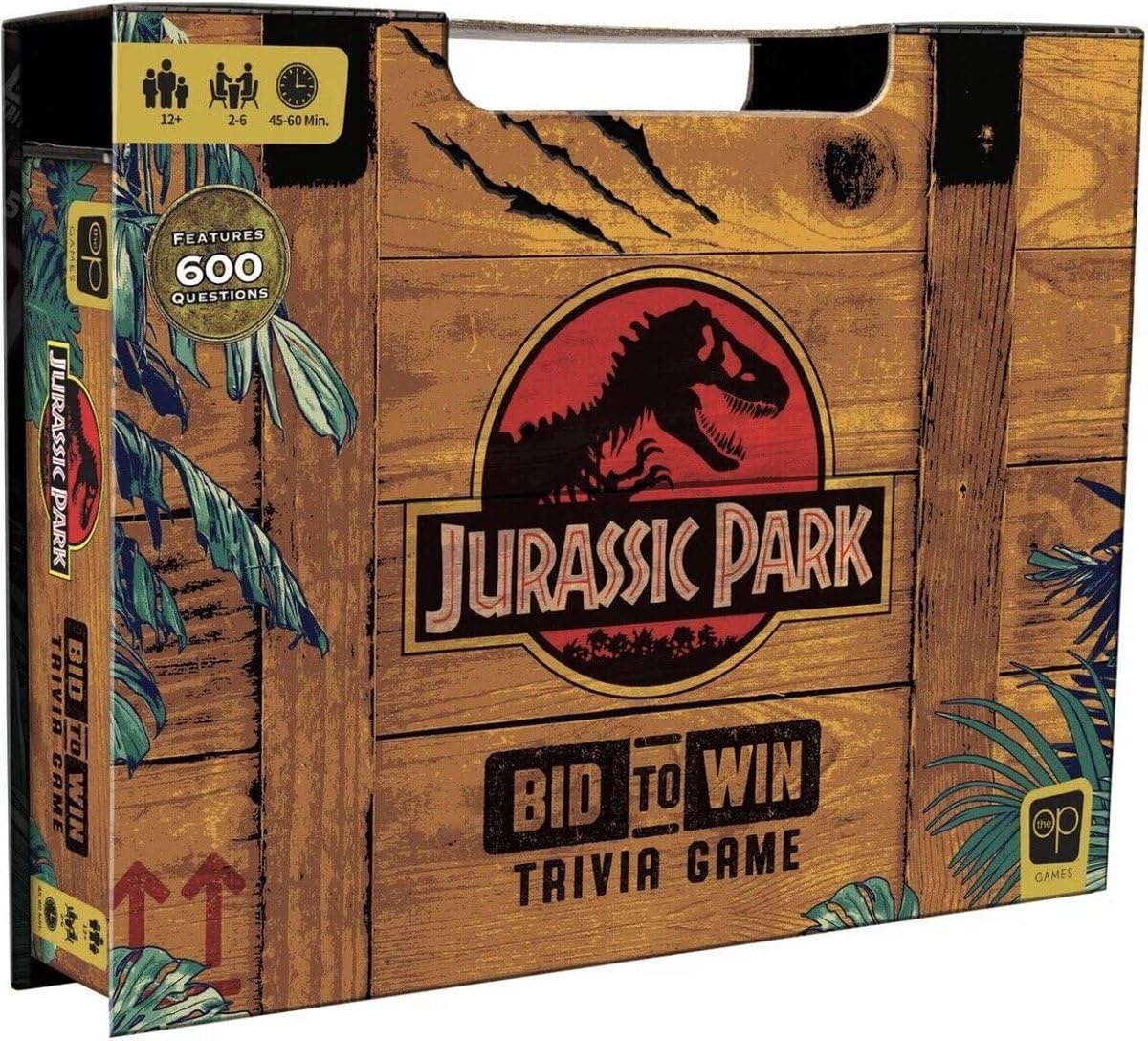 USAopoly The OP Games | Bid To Win Jurassic Park Trivia | Trivia Board Game | 2-6 Players | Ages 14+