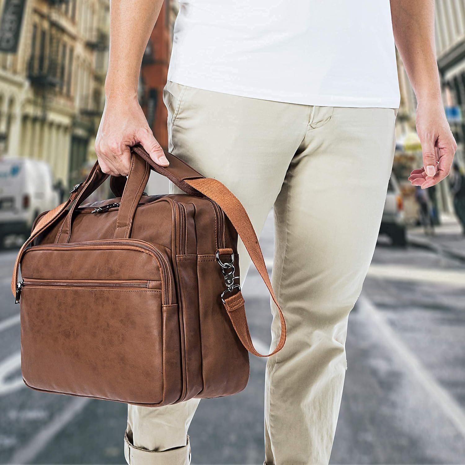 Leather Laptop Bag, Men's 15.6 Inches 17.3 Inches Messenger Briefcase Business Satchel Computer Handbag Shoulder Bag: Shoes