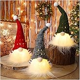 Juegoal Christmas Gnomes Decor, 9 Inch Lighted Handmade Mini gnome Scandinavian, Light Up Swedish Tomte Elf Holiday Present, Battery Operated Xmas Gifts Table Ornaments Dinner Party Supplies, Set of 3