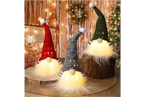 Juegoal Christmas Plush Gnomes, 9 Inch Lighted Handmade Mini gnome Scandinavian, Light Up Swedish Tomte Elf Holiday Present, Battery Operated Xmas Gifts Table Ornaments Dinner Party Supplies, Set of 3