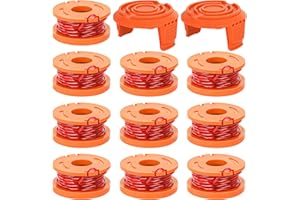 YMHB Trimmer Spool Line for Worx,12 Pack WA0010 Edger Spools Replacement for Worx, Trimmer Line Refills 0.065 inch for Worx, Suitable for Worx String Trimmers(10 Grass Trimmer Line, 2 Trimmer Cap)