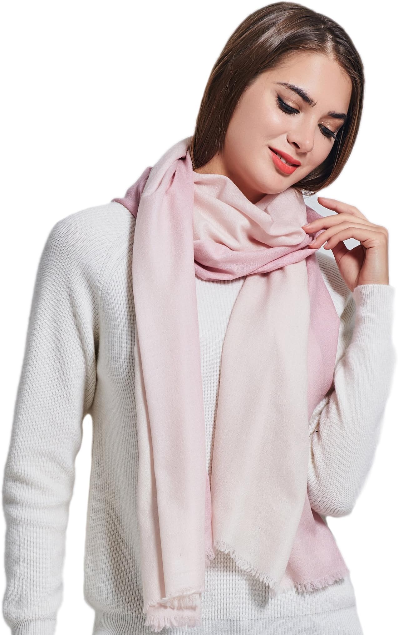 WENKOM 100% Wool Scarf for Women Fashion Shawl Elegant Wrap Thin Style for All Seasons Packed with Gift Box Pink Color