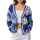 Floerns Women's Button Up Cartoon Cardigan Sweater V Neck Long Sleeve Loose Knitwear
