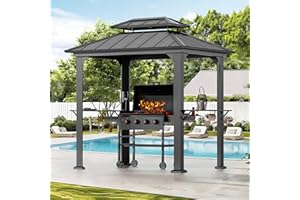 Modern Shade Grill Gazebo 6' X 8', Aluminum BBQ Gazebos with Shelves and Ceiling Hook, Grill Canopy Hardtop with Galvanized S