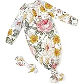PATPAT Baby Sleeper Gown with Bamboo Viscose for Newborn Girls Boys, Knotted Nightgown with Mittens for Infant Home Coming
