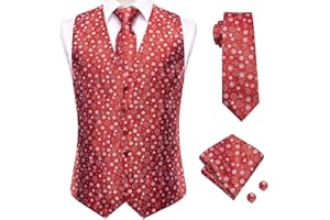 Hi-Tie Christmas Vest and Tie Set For Mens Print Shiny Suit Waistcoat Necktie Xmas Holiday Party Tuxedo Vest