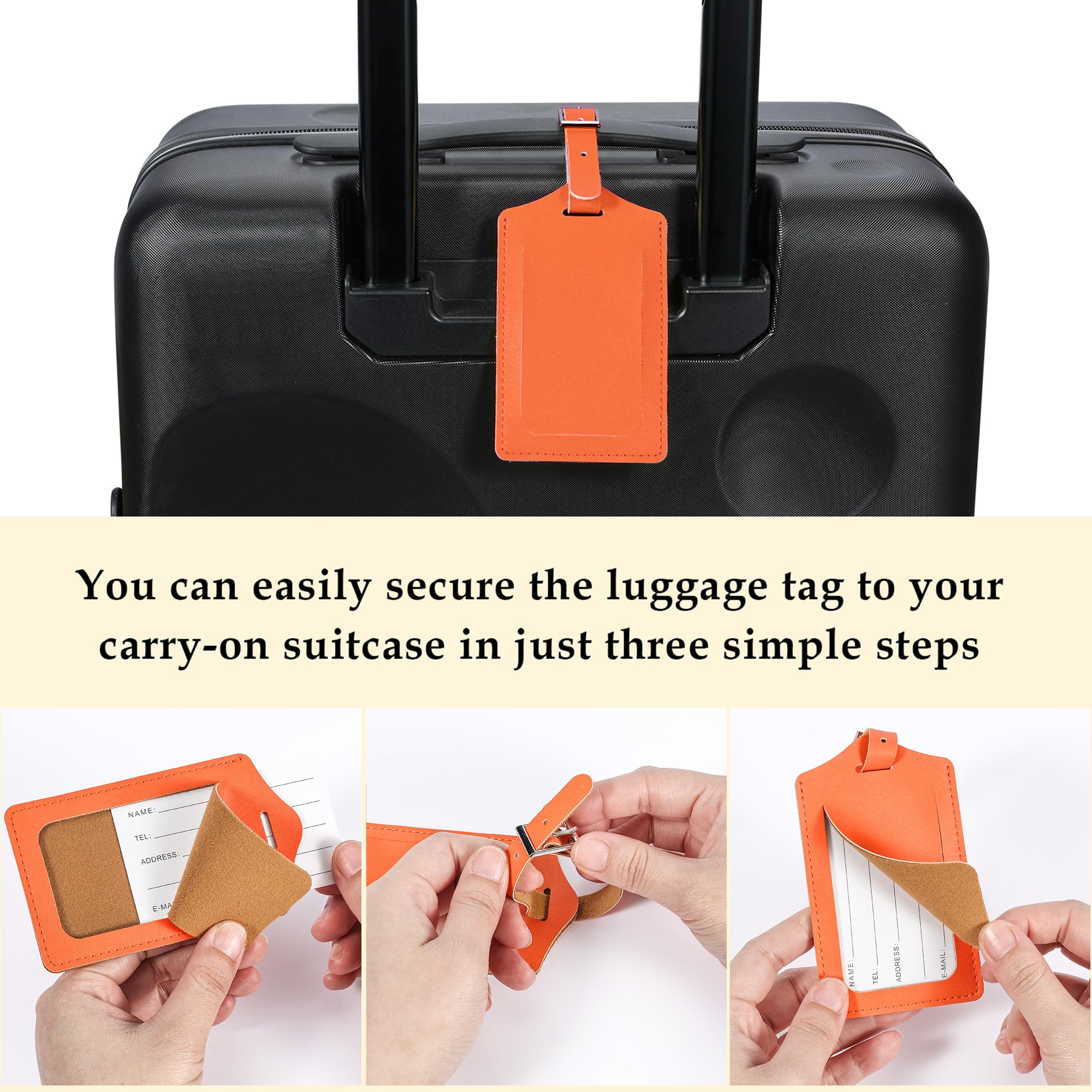 Travelambo Luggage Tags for Suitcases PU Leather Travel Tags Bag Tags Privacy Protection Travel Essentials
