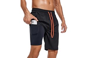 difficort Mens Swim Trunks Quick Dry Bathing Suit 9 inch Inseam Board Shorts with Compression Liner and Zipper Pocket