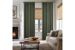 Olive Green Blackout Curtains Linen Textured for Bedroom Black Out Linen Curtains 84 Inches Long Full Light Blocking Thermal 
