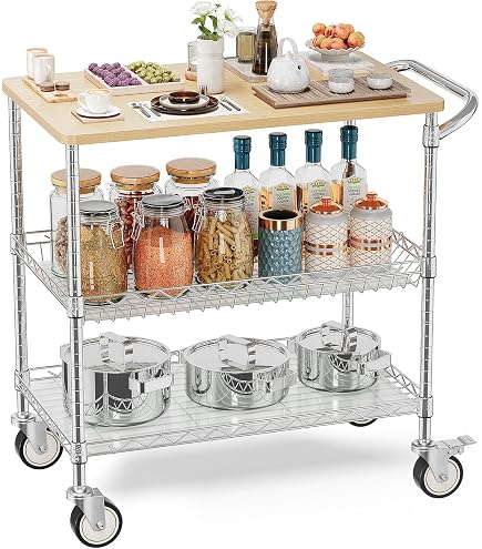 Giantex 48 Inch Kitchen Island With 3 Tier Shelves - Industrial Baker Rack With Wine Storage