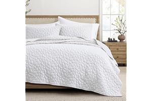 BONLINO Quilt Bedding Set Oversized King - Lightweight Quilt Summer Farmhouse White, Soft Bedding Bedspread Coverlet Modern with 2 Pillow Shams for Bedroom Bed All Season (Oversized King, Pebble White)