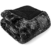 PAVILIA Faux Fur Throw Blanket Twin Tie-Dye Black, Soft Warm Sherpa Blankets & Throws for Bed, Fluffy Plush Thick Fleece Throw Blanket for Couch Sofa, Reversible Furry Shaggy Blanket, Black 60x80