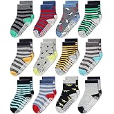 CozyWay Baby & Toddler Socks With Grippers Non Slip Crew Grip Socks for Girls and Boys Soft Comfy Cotton - 12 Pack