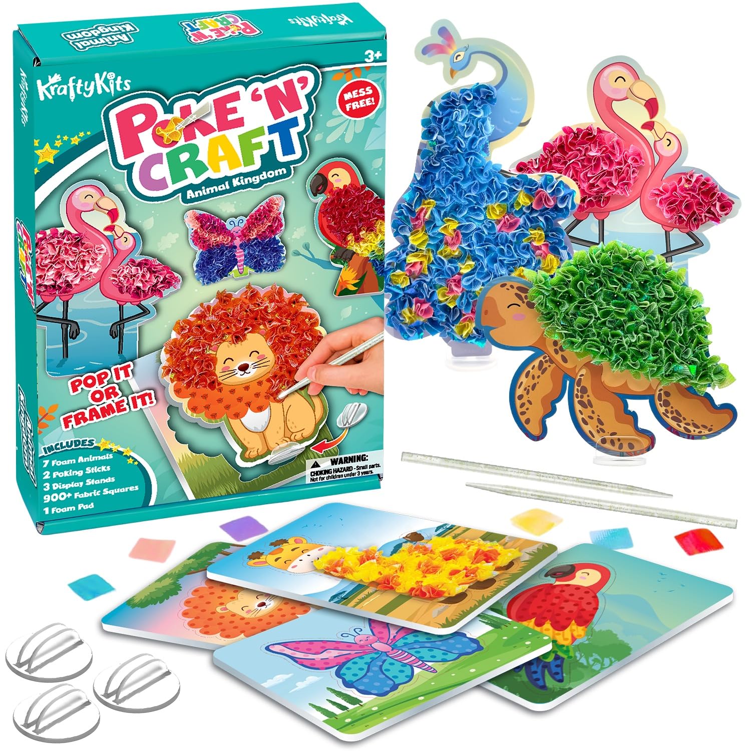 Poke in Art - Animal Kingdom, 900pc Mess Free Craft Kits for Kids, Creative Gifts for Girls & Boys, Arts and Crafts for Kids Activity Packs, Girls Birthday Presents for Ages 4, 5, 6, 7, 8, 9