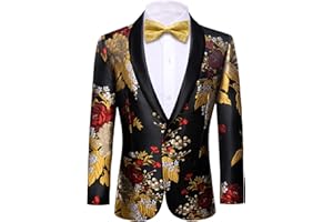 BARRY.WANG Barry. Wang Men's Sport Coats & Blazers Flower Suit Jacket 1 Button Paisley Tuxedo Mardi Gras Carnival Parade Gift