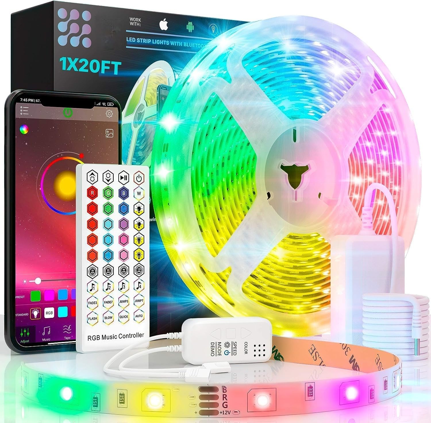 LED Strip Lights Kit 20ft Extra Adhesive 3M Tape 300 LEDs SMD 5050