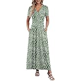AUSELILY Maxi Dresses for Women Ankle Length Floral Print Beach Long Flowy Dress with Pockets