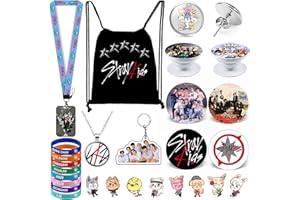 eTel Like Stray Kids Gifts Set, Including Drawstring Bag Backpack, Necklace, Earrings, Bracelets, Button Pins, Lanyard ID Holder, Keychain, Phone Ring Holder, Cartoon Badge
