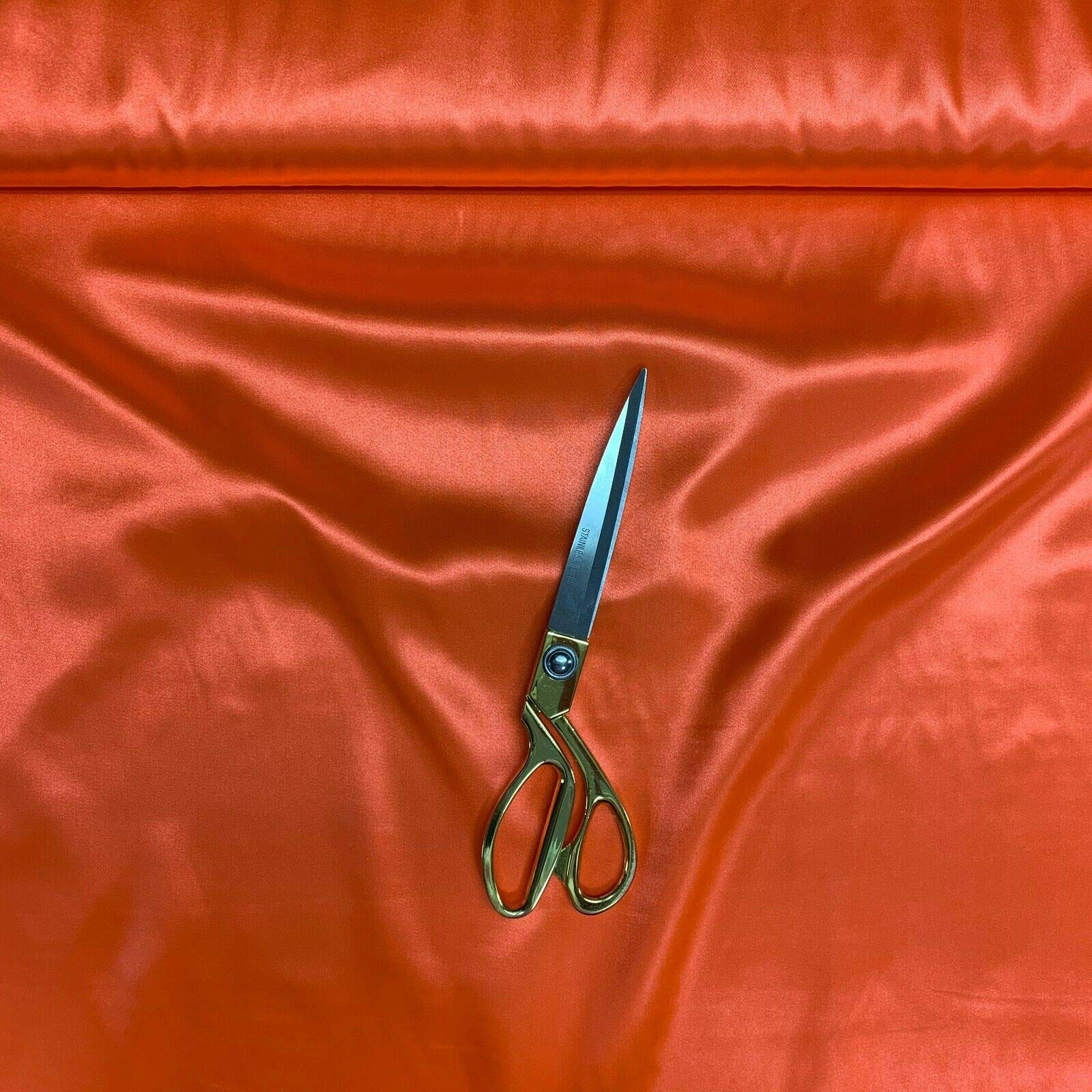 58"/150cm Wide Plain Poly Silk Satin Fabric (Available in 20+ Colours & Various Lengths) (Orange, 1 Meter (PRE Cut))