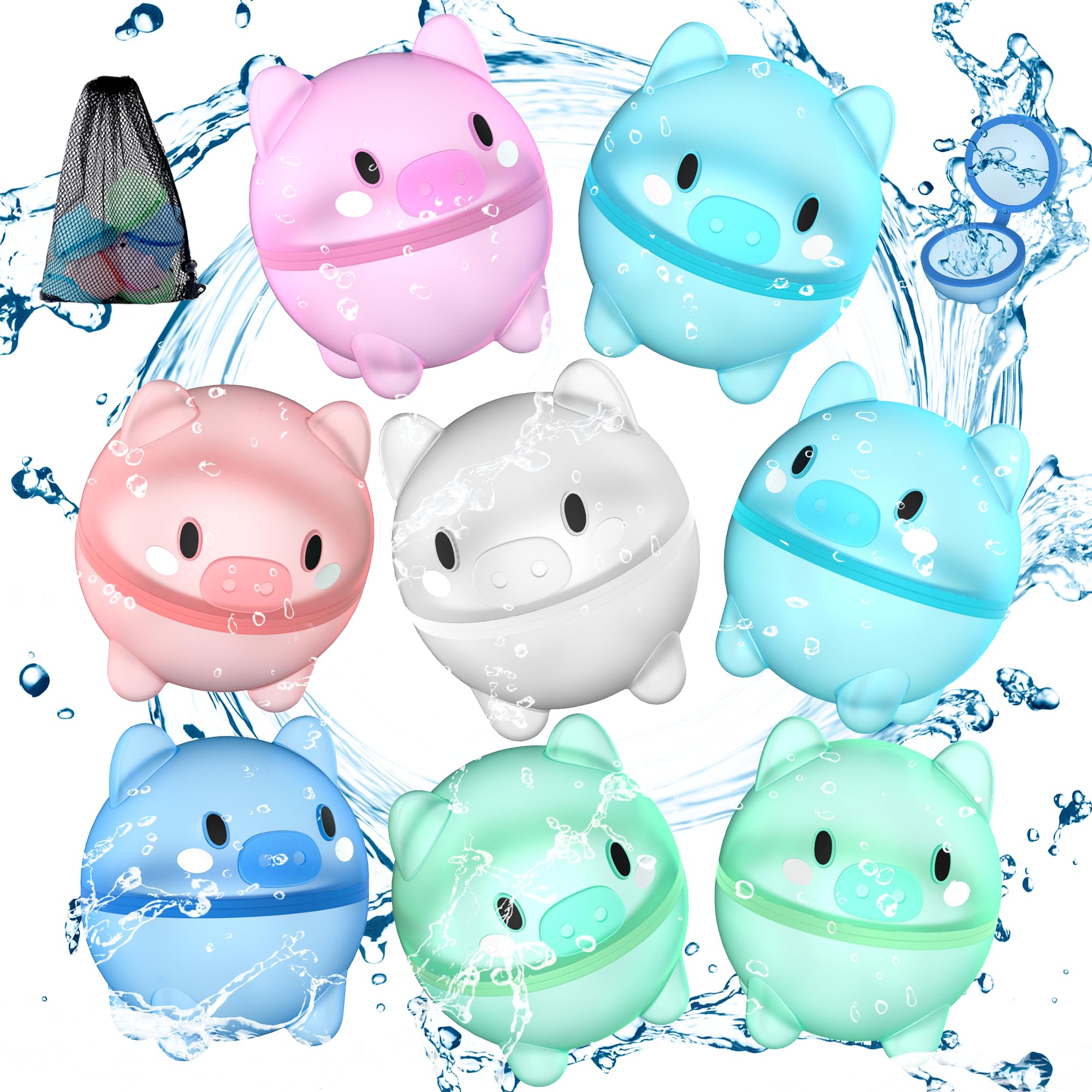 DBPBToU Reusable Water Balloons for Kids, Water Bombs for Kids and Adults, Swimming Pools, Summer Water Games on Beach Outdoor Pool Toys (8-pieces)