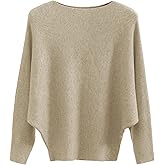 GABERLY Boat Neck Batwing Sleeves Dolman Knitted Sweaters and Pullovers Tops for Women