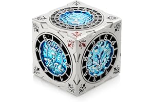 DNDND 7-in-1 Spinner Dice Cube with Gift Box – Goristro and Couatl Themed D&D Collector's Set for TTRPG, Ideal Gift for Dungeon Masters and Players (Silver & Blue )