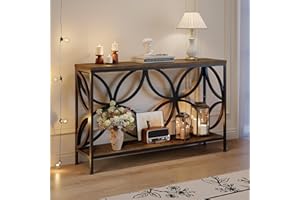 GiftGo Narrow Sofa Table 47.2 Inch, Industrial Sofa Table Behind Couch, Vintage Entry Console Table with Storage for Entryway, Living Room, Foyer, Elegant Design (Rustic Brown, 47.2)