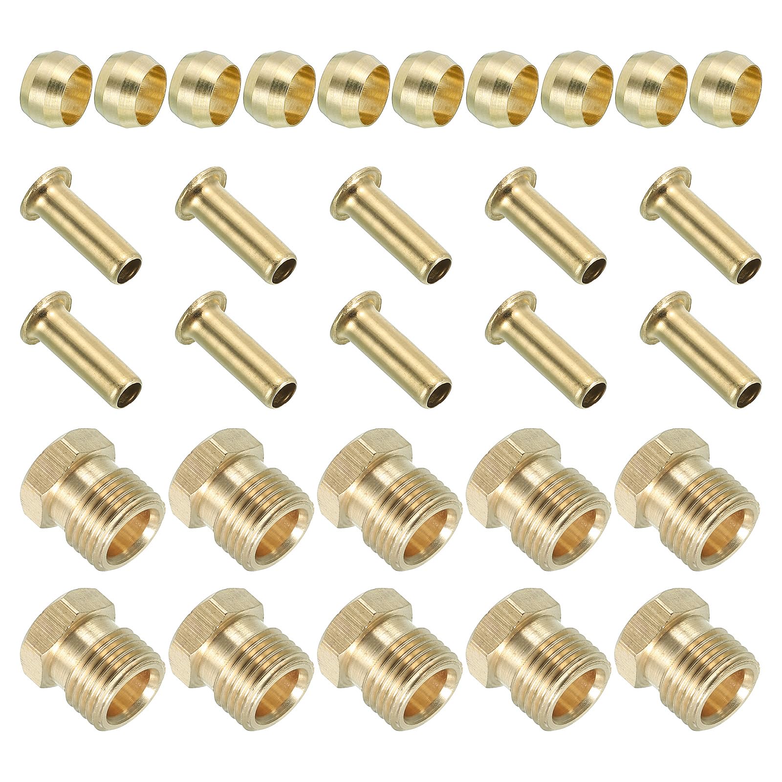 PATIKIL 4mm ID 6mm OD Tube Compression Assortment Kit, 10 Set Brass Compression Sleeve Ferrule & Insert & Nut for Water Oil Air Pipe