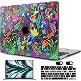 MEEgoodo Case for MacBook Air M4/M3/M2 13.6 inch 2025 2024 2022, Fit Model A3240 A3113 A2681, Compatible with MacBook Air 13 inch, Laptop Hard Case with Keyboard Cover, Bright Flowers & Tropic Leaves