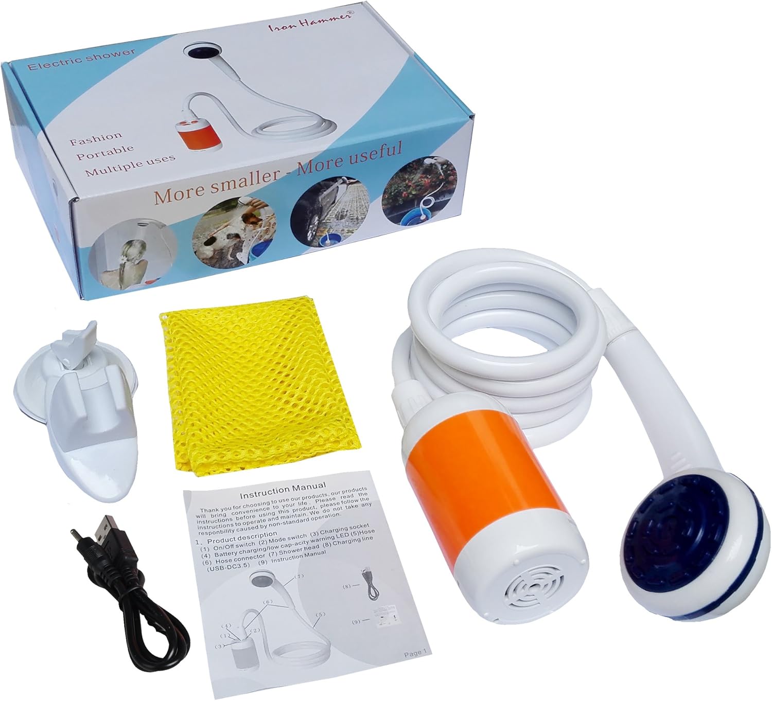 Iron Hammer Portable Shower Camp Shower Rechargeable Shower high Capacity 4800mAh Camping Shower pet Shower Model:ES01 : Sports & Outdoors