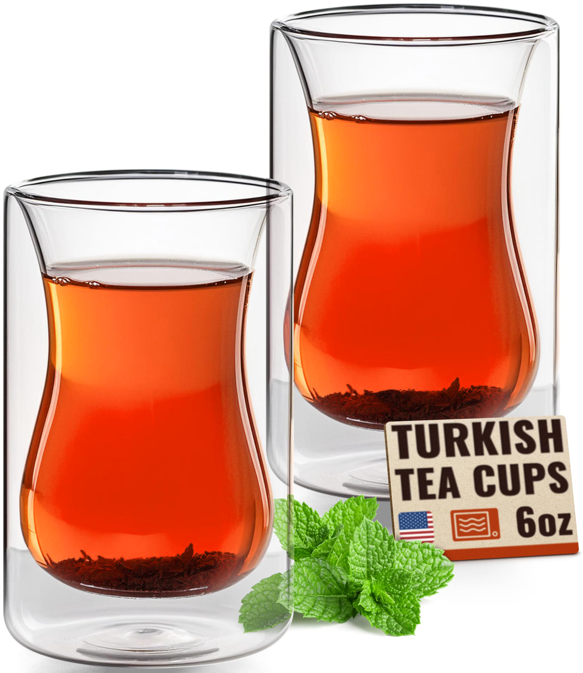 Photo 1 of Eparé 6 oz Turkish Tea Cups Set of 2 – Heat Resistant Double Wall Turkish Tea Glass – Lightweight and Insulated Borosilicate Glasses