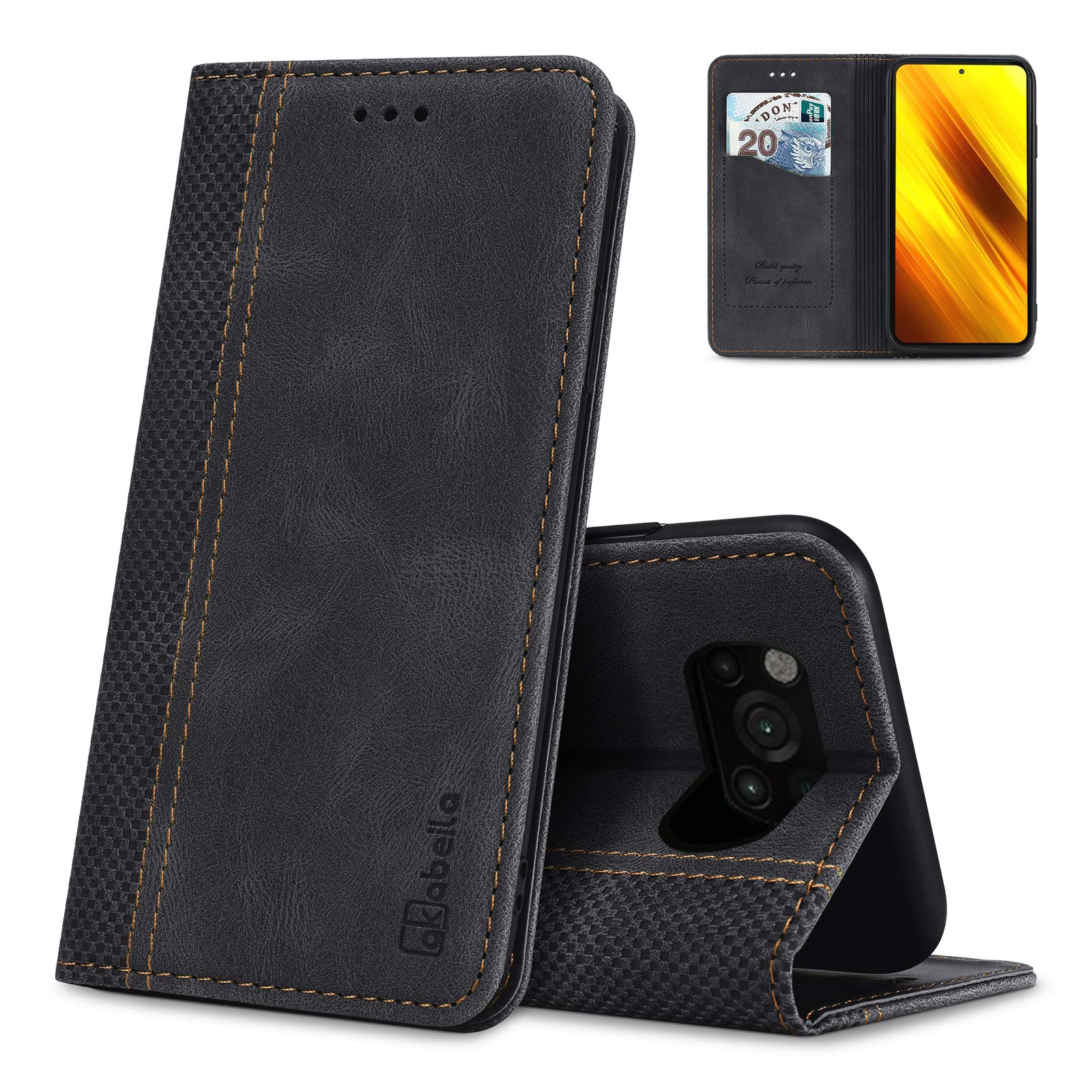 AKABEILA Case for Xiaomi Poco X3 NFC Case PU Leather Flip Wallet Case Xiaomi Poco X3 Pro with Magnetic Closure Kickstand Card Slots Xiaomi Poco X3 NFC/Poco X3 Phone Case Cover Shockproof Black — image 1