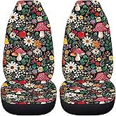 Drydeepin Mushroom Daisy Floral Car Seat Covers Elastic Front Seat Protectors Automotive Interior Accessories Mats Non Slip Scratch Proof Bucket Pads for Women
