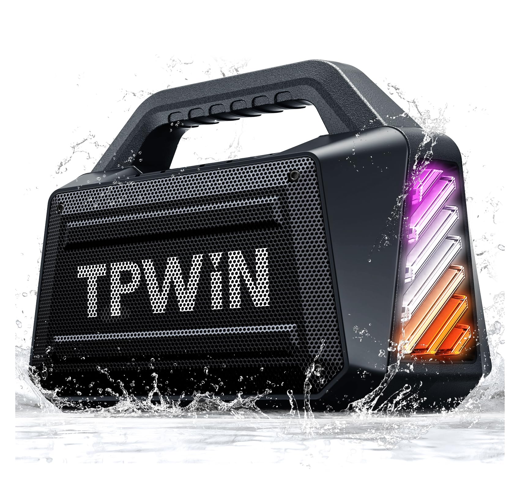 Photo 1 of TPWIN Bluetooth Speaker - 80W Loud Rugged Outdoor Speakers, IPX6 Waterproof, 20H Playtime, Deep Bass, Lightshow, TWS, BT 5.3 Wireless, Portable for Travel Hiking Camping Beach Pool - Black