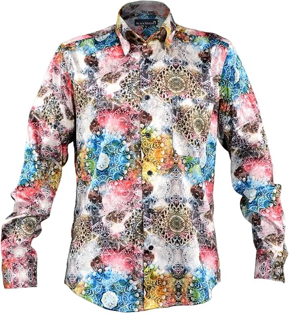 サテンシャツ ドレスシャツ 幾何学模様 宝石柄 レギュラーカラー ドゥエボットーニ ジャガード 光沢 長袖 メンズ ホワイト白レッド赤 シャツ 通販 Amazon