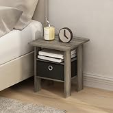 Furinno TIDUR 3-Tier Night Stand, Nightstand with Storage Bin, French Oak | Open Shelf Design, Square, Bedside Table, End Table, Side Table, for Small Spaces, Study, Dorm, Bedroom