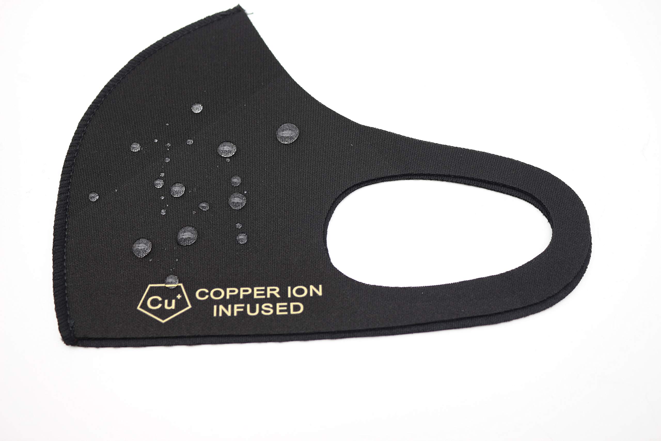 3D Face Mask - Copper Ion infused - Neoprene - Black - Washable & Reusable with Antibacterial Nano Copper Ions. Waterproof. UK. Covering Commuting Anti Pollution Facemask Bike Motorcycle Sports Adult