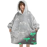 Wearable Blanket Hoodie for Kids Oversized Sherpa Blanket Hoodie for Kids Boys Girls Teens 6-13YR,Glow in The Dark Dinosaur Fossil