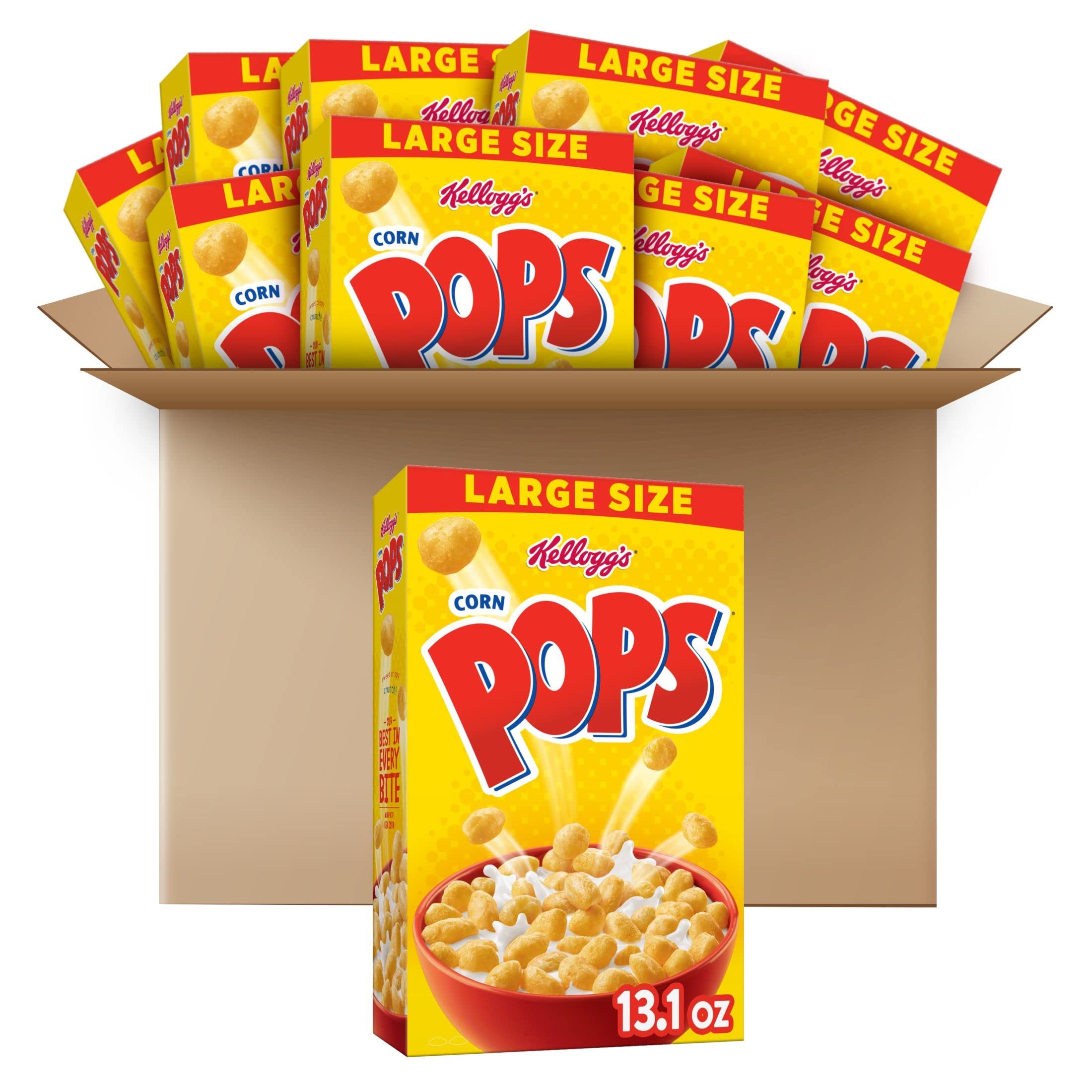 Kellogg’s Corn Pops Cold Breakfast Cereal, 8 Vitamins and Minerals, Kids Snacks, Large Size, Original, 8.1lb Case (10 Boxes)