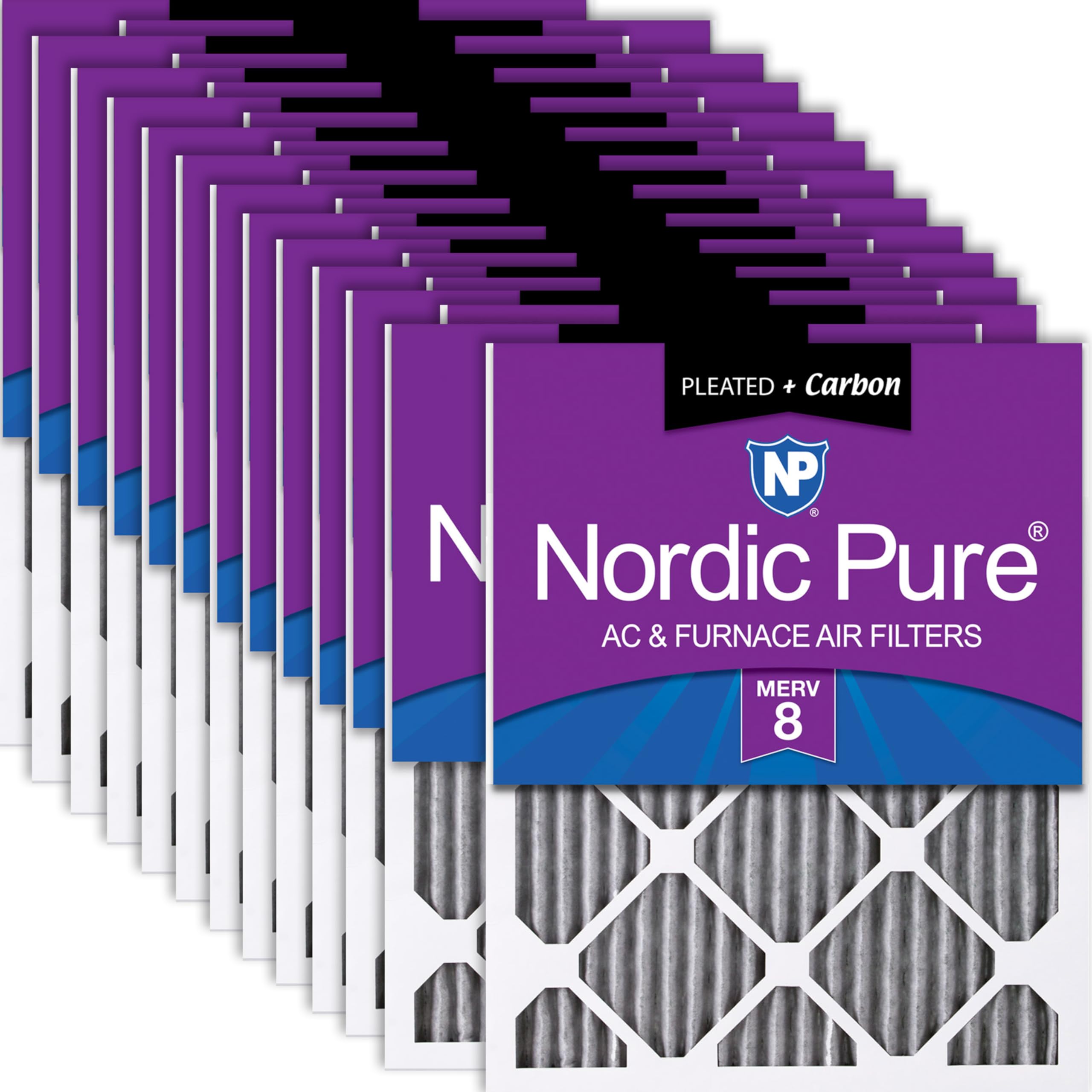 Nordic Pure 16x24x1 (Actual Size: 15 1/2 x 23 1/2 x 3/4) Furnace Air Filters MERV 8 Pleated Plus Carbon 24 Pack Image