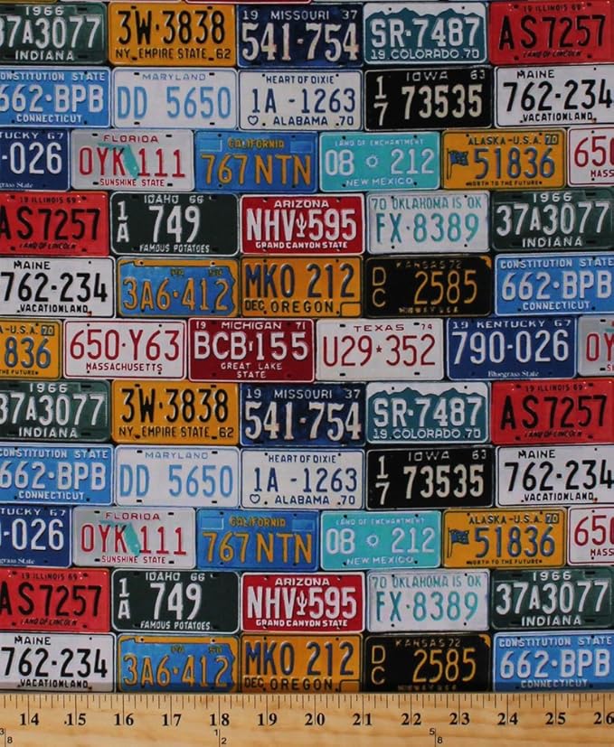 Cotton State License Plate Plates Allover Cotton Fabric