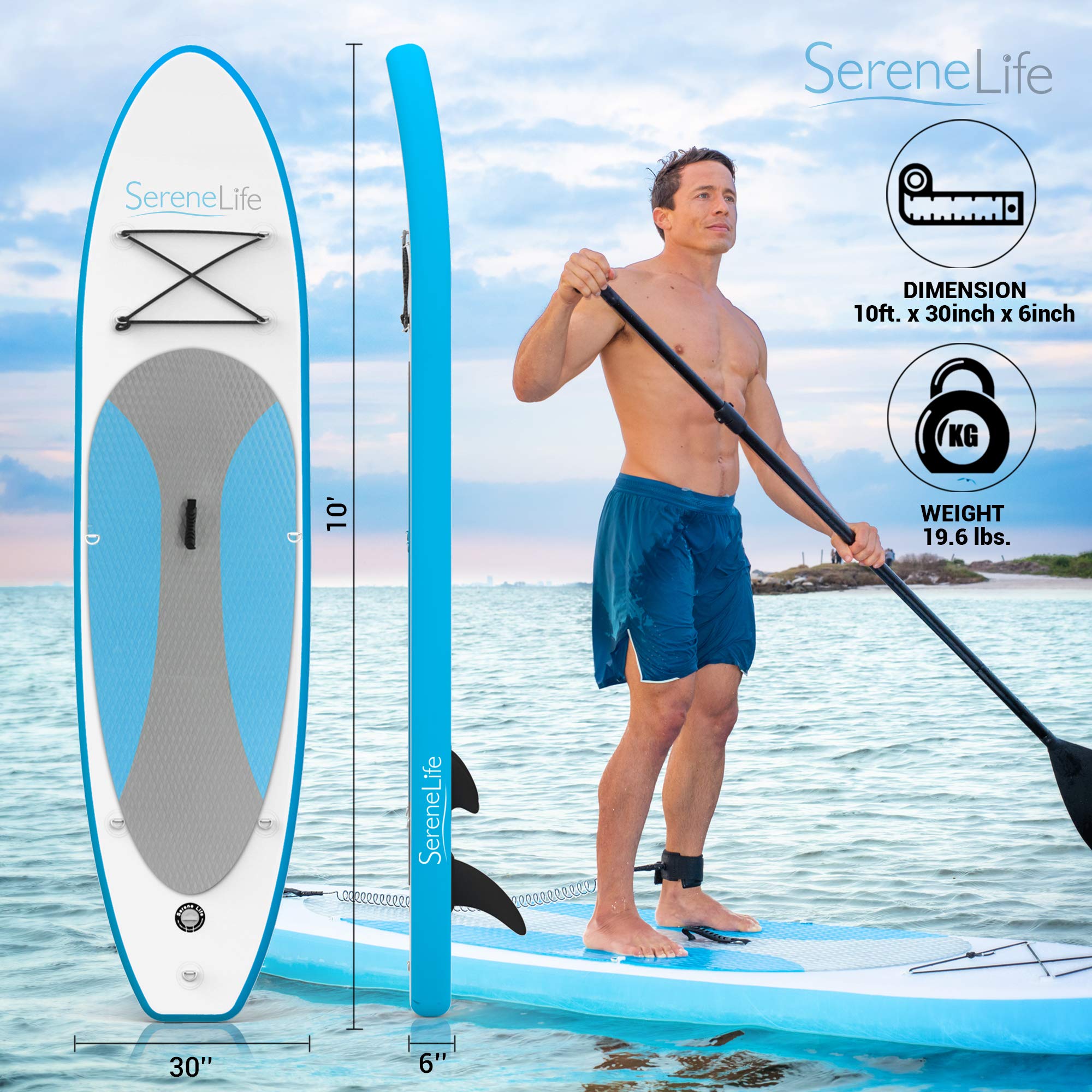 SereneLife Inflatable Stand Up Paddle Board (6 Inches Thick) with